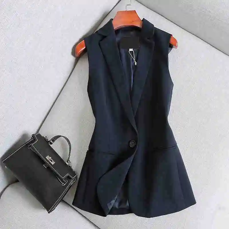 

Woman Classic Solid Blazer Vests Female Sleeveless Elegant Jacket Office Lady Waistcoat Causal Suits Waistcoat A20