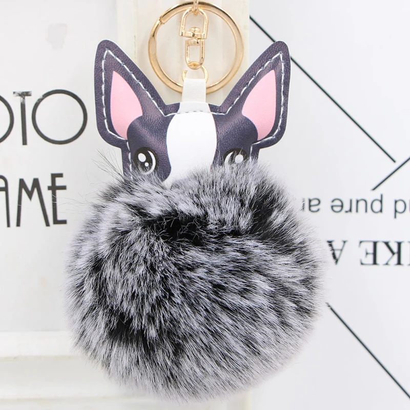 

Cute Puppy Dog Hair Ball Keychain Lady Fur Plush Car Pendant Bag Pendant Wholesale Plush Fluffy Soft Faux Rabbit Fur Keychain