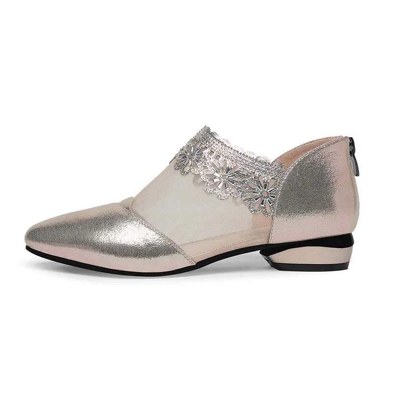 new summer sandals Pointed Elegant Women shoes Black Lace Ankle Flower low Heel zipper flowers casual sandals