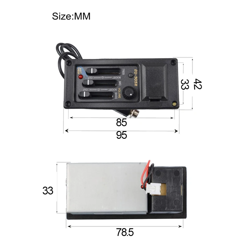 

EQ-505R Acoustic Guitar 3 Band Preamp Amplifier Equalizer Pickup Piezo