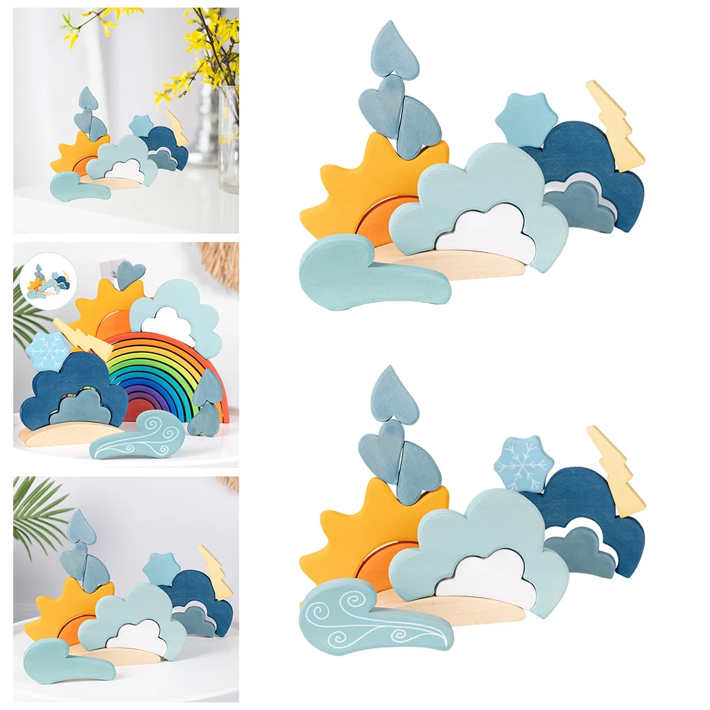 

13x Wood Block Weather Blocks Stacking Baby Educational Toys