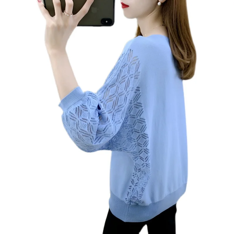 

Room 200632, row 2, No. 6, top] real shot round neck solid color Pullover hollow sleeve T-shirt 36