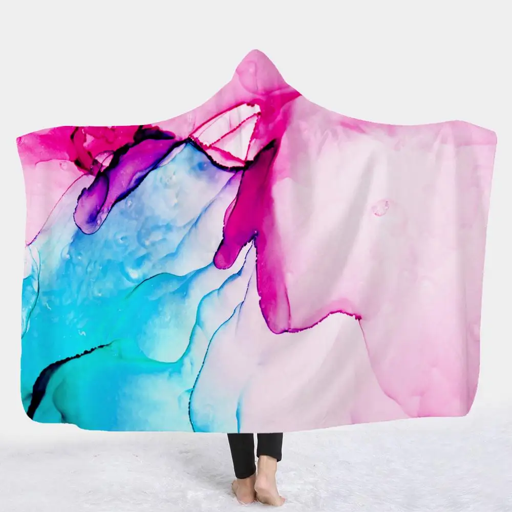 barato Personalizado Fluxo Série De Ouro Encapuçado Lance Cobertor Para Adultos Crianças Colorido Sherpa Velo Quente Wearable Microfibra Cama Dropship