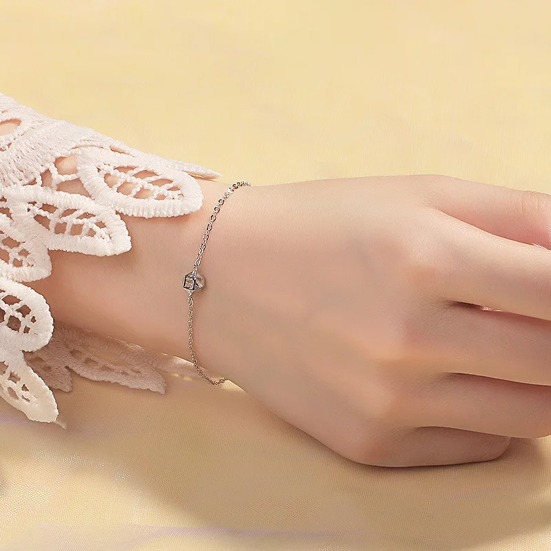 

925 Silver Color Bracelet &Bangles Adjustable Chain Bracelet Geometric Cubic Zircon Bracelet for Women Party Wedding Jewelry
