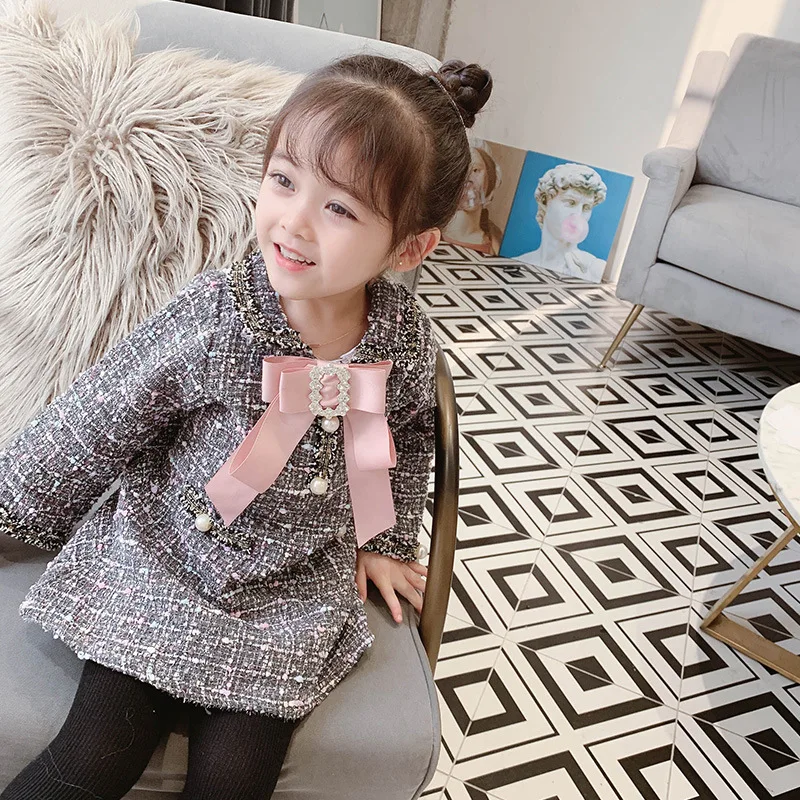 2019 Новая Осенняя юбка с длинными рукавами и бантом для девочек пачка юбки