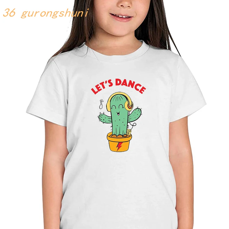 

LET’S DANCE kids t shirt for boys children cactus kid girls clothes t-shirts girl flowerpot graphic tee Cute kawaii t-shirt