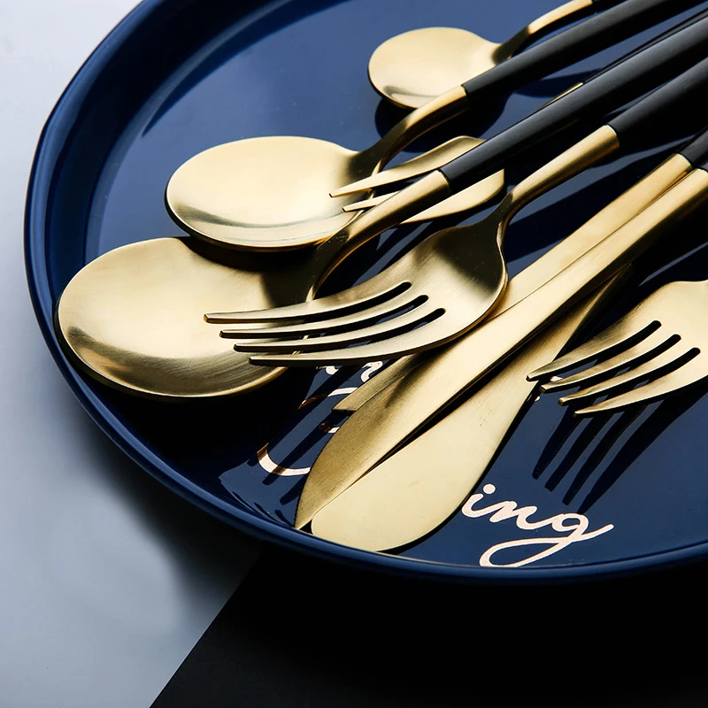 Набор золотых столовых приборов 4 шт./набор|Столовые сервизы| |