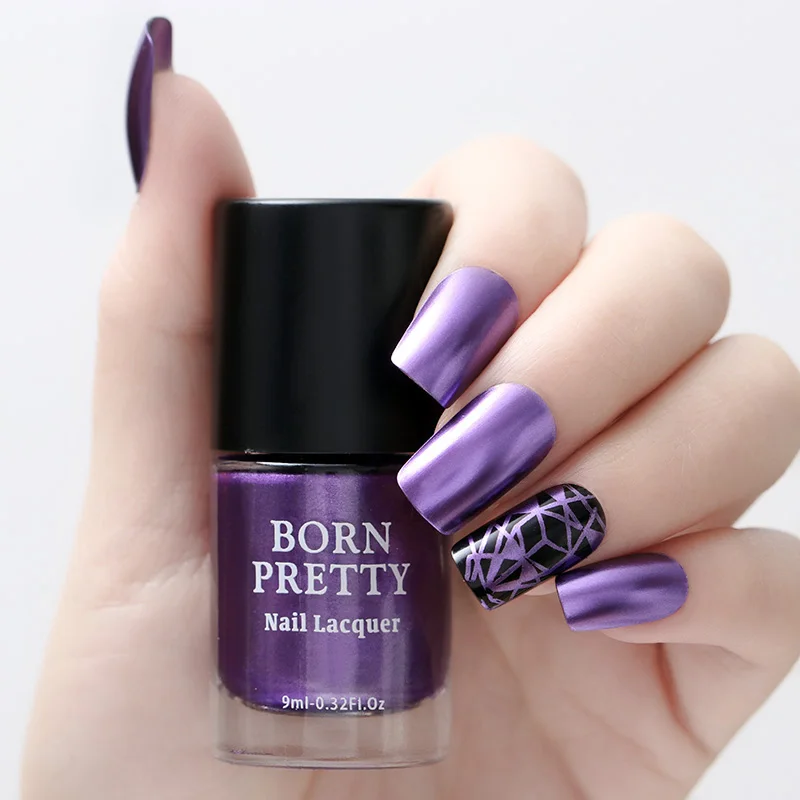 BORN PRETTY 9 мл металл с эффектом зеркала лак для ногтей фиолетовый розовый Золотой Серебряный хромированный лак для ногтей металлический дизайн ногтей