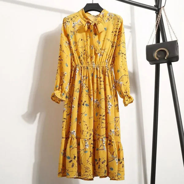 TS8010 A-2 Корейская черная рубашка Vestidos для офиса в горошек, винтажные осенние платья, Женское зимнее платье, миди платье с цветочным рисунком и длинным рукавом для женщин - Цвет: TS8010 A-2