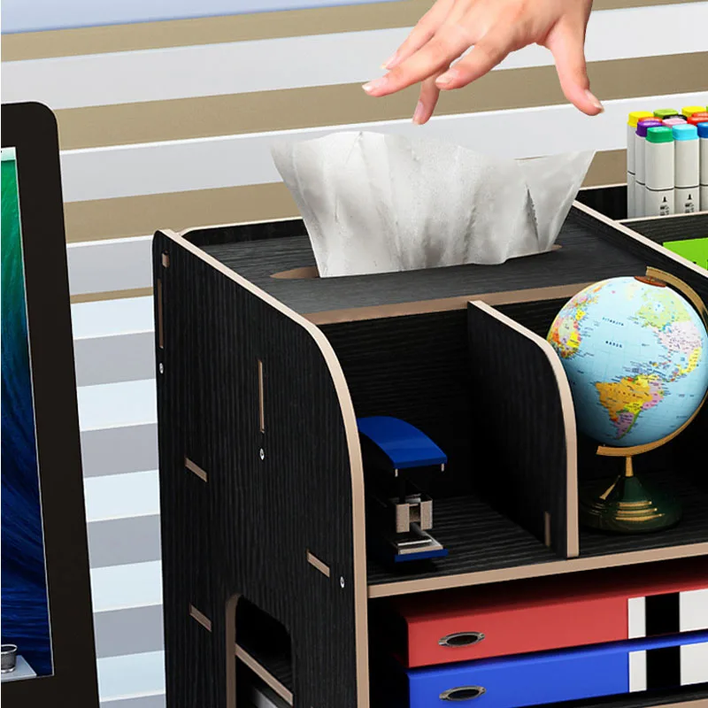 

Multifunction Wooden Stationery Storage Box Large Capacity Office Supplies Organizer With Drawer Pen Holder Sundries Snack Rack