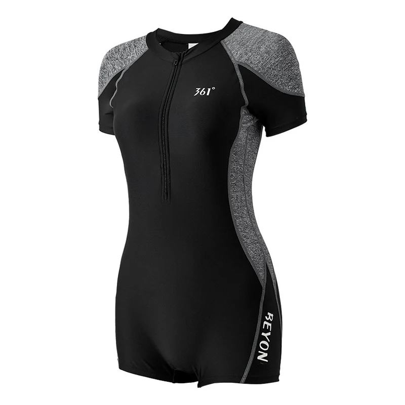 Купальник на молнии спереди Женский Цельный купальник с коротким рукавом