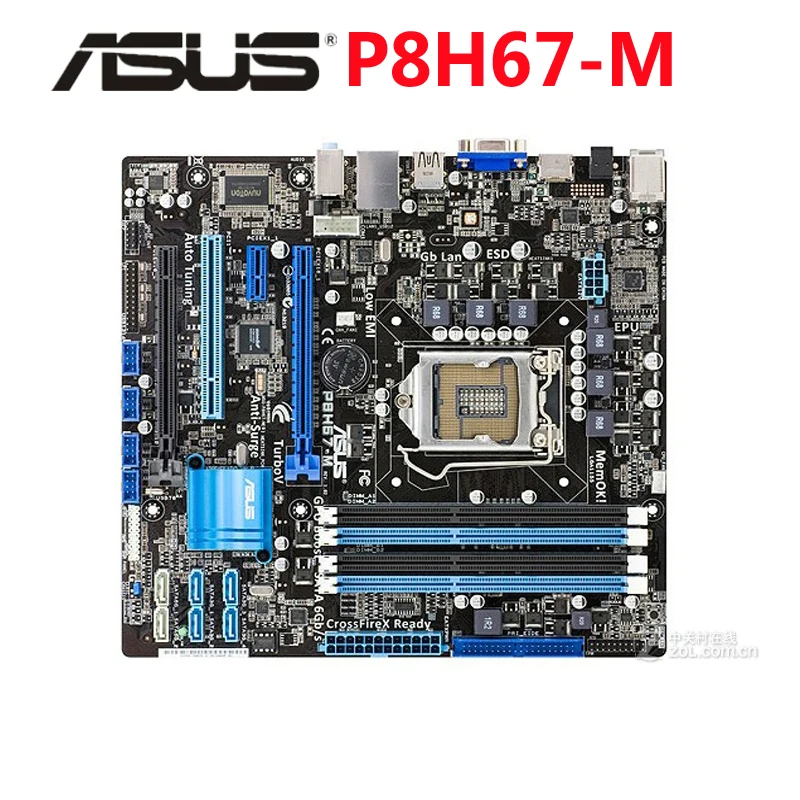 Оригинальная материнская плата ASUS DDR3 1333 МГц P8H67 M LGA 1155 UATX 32 ГБ PCI-E X16 для