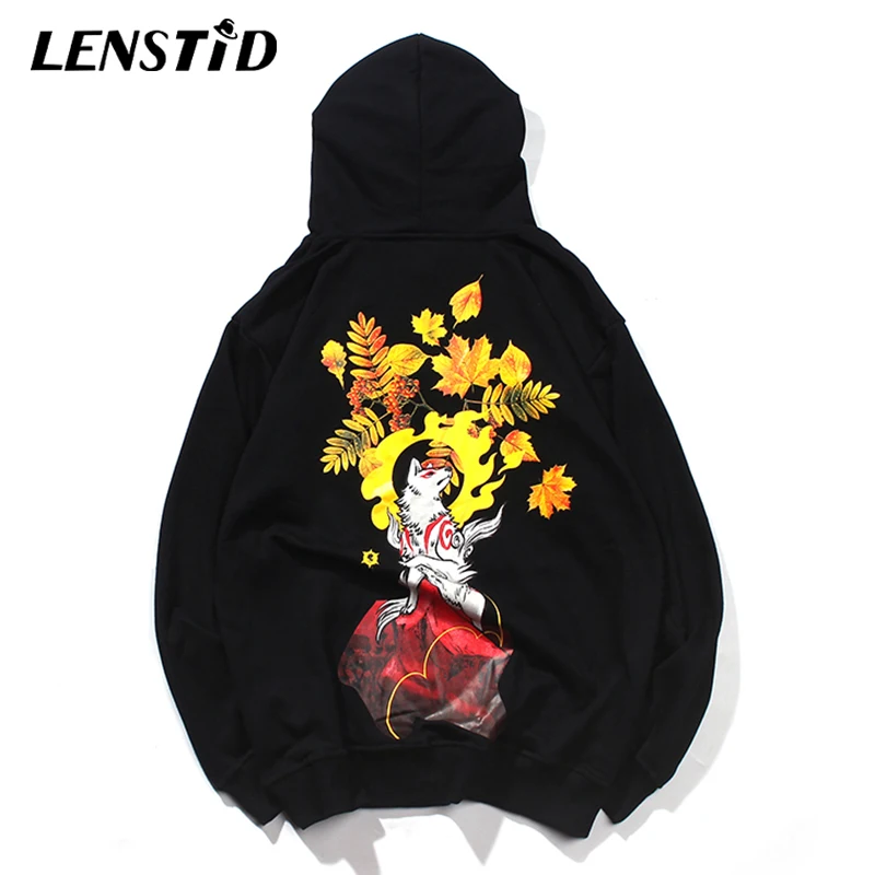 LENSTID осень 2019 японский Harajuku аниме лиса кленовый лист печатных хлопковые пуловеры