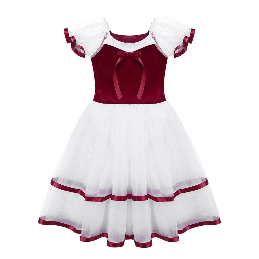 Вельветовое платье-трико для балета с пышными рукавами девочек длинное платье