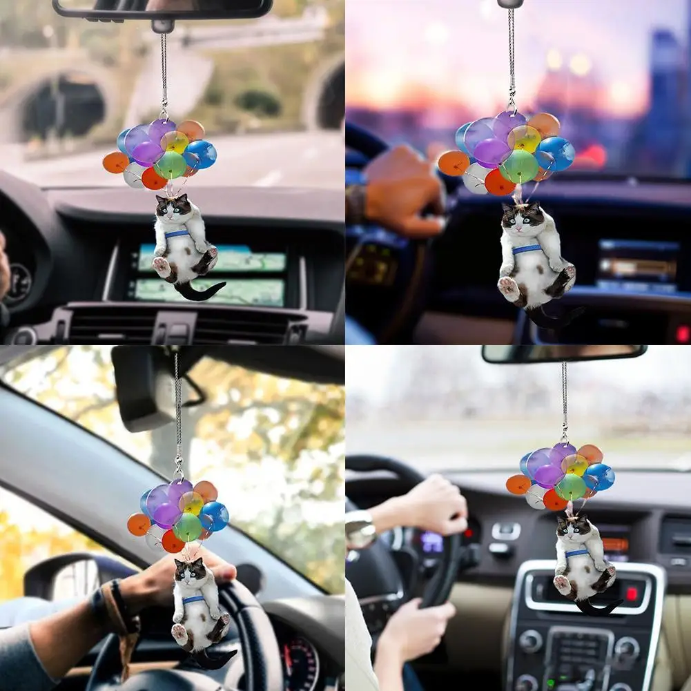 1 шт. подвесное украшение для автомобиля в виде кошки с красочным воздушным шаром