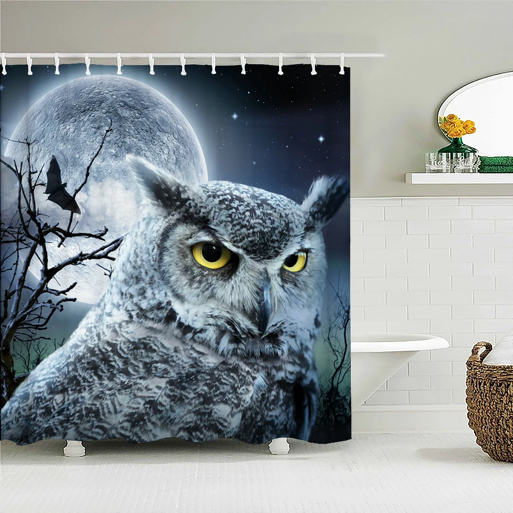 

Halloween 3D Shower Curtains Skull Owl Bathroom Curtain Festival Decor Home Waterproof Fabric Bathtub Bath Curtain With Hooks
