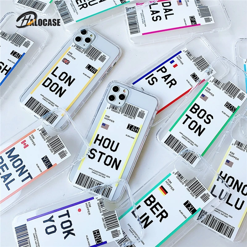 

World Country Label Air Tickets Phone Cases on For iPhone 11 12 13 14 Pro Max X XR XSMAX 8 7 Plus Soft TPU boarding Pass Cover