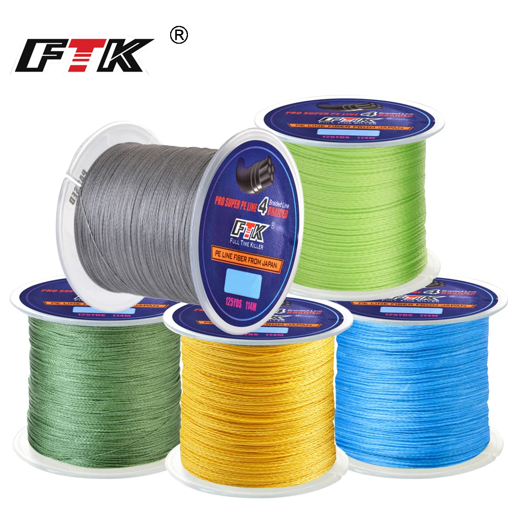 FTK 114M 4 Strands PE Braided Wire Fishing Line 125Yards 0.10mm-0.40mm 8LB-60LB Incredibly Strong Multifilament Fiber - купить по