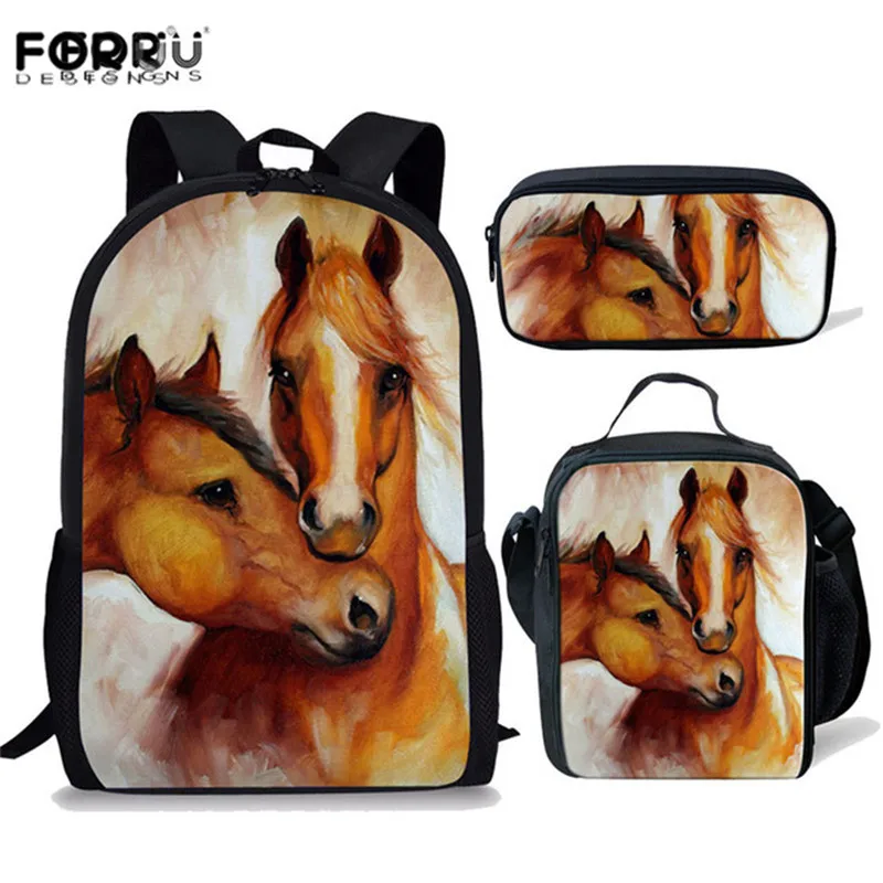FORUDESIGNS/милый школьный рюкзак с 3D принтом лошади/комплект из 3 предметов для студентов, мальчиков и девочек, школьные рюкзаки, рюкзак на плечо, Детская сумка для книг - Цвет: CC6013CEK