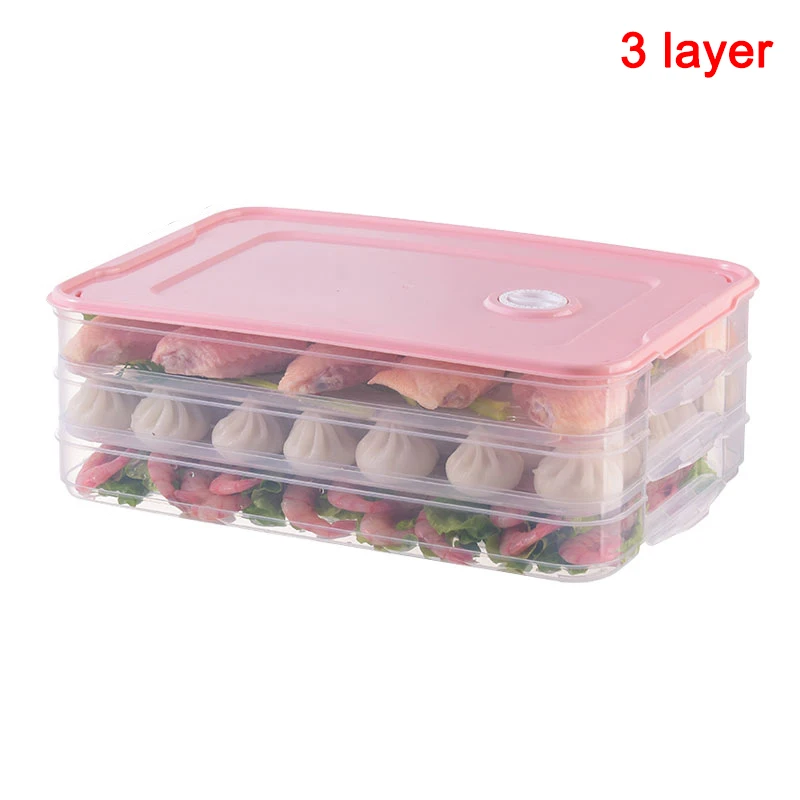 pink-3 layers Холодильник пельменей коробка для хранения с крышкой пластиковая морозильная камера холодильники Экономия пространства еда Органайзер стойка держатель лоток коробки - Цвет: pink-3 layers