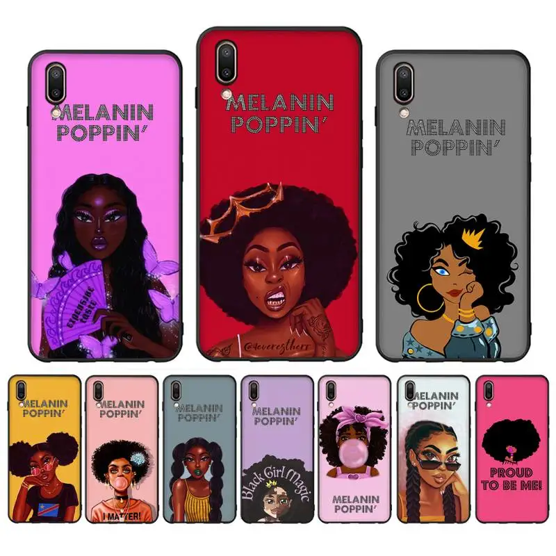 

Fashion Black Girls Phone Case Case For Oppo Reno Realme C3 6Pro Cover For vivo Y91C Y17 Y19