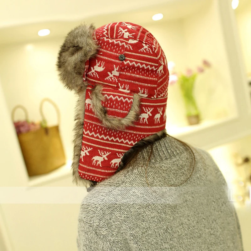 Русская меховая шапка ушанка черный белый цвет бомбер Шапки женский ушами Зимние