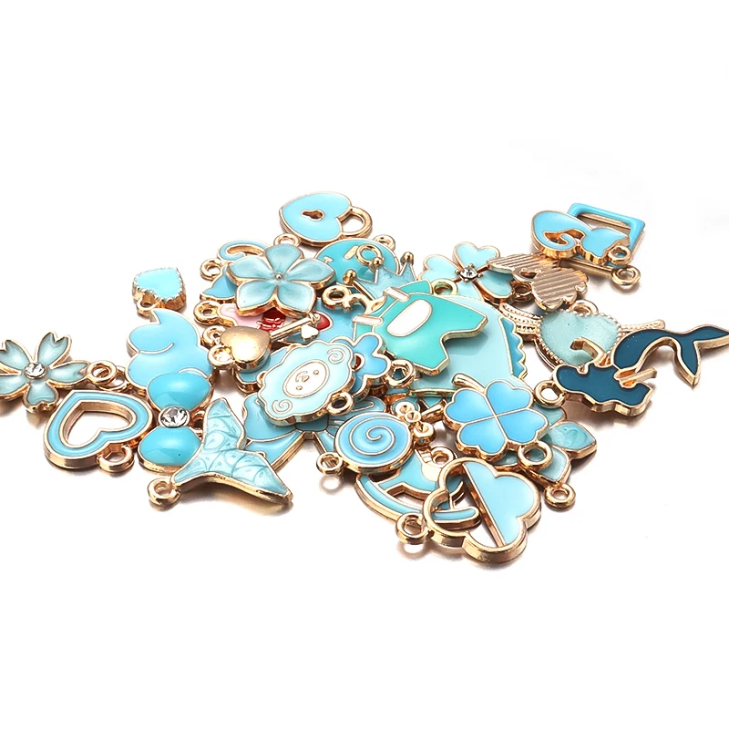 Mix 30pcs/pack Baby Blue Enamel Charms Snow Flower Heart DIY Earrings Bracelet Pendant Neacklace Accessories For Jewelry Making - купить по