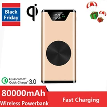 80000mAh Wireless Power Bank Portable Ultra-thin Charger Digital Display Outdoor Travel Fast Charging for Xiaomi Samsung iPhone