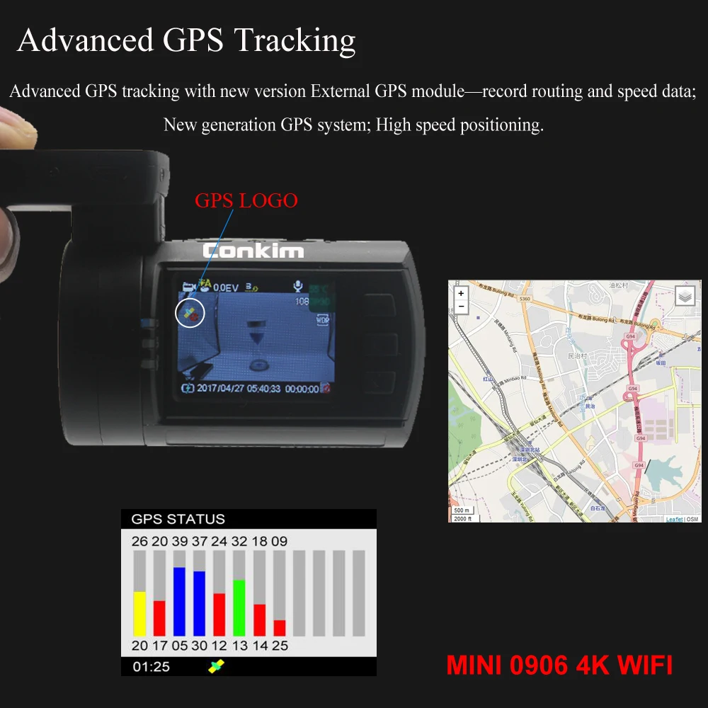Видеорегистратор Conkim Mini 0906 4K 1080P Full HD GPS дюйма Wi Fi|Видеорегистраторы| |