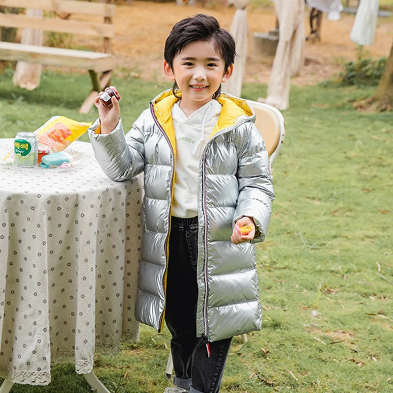IYEAL модная зимняя куртка-пуховик с белым утиным пухом длинное теплое Детское