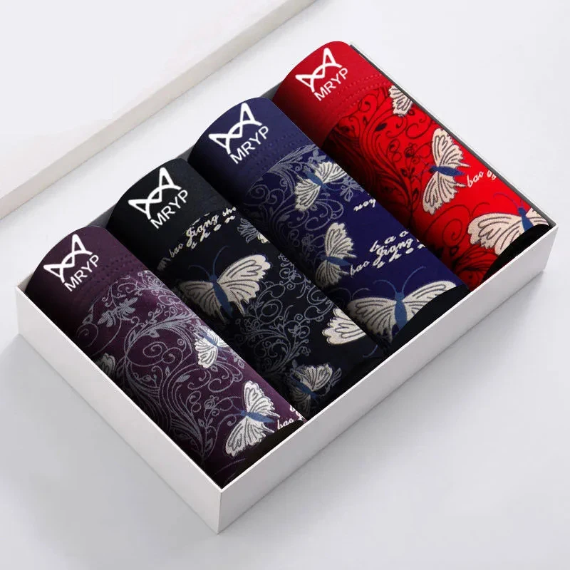 4Pcs/Lot Men's Underwear Pure Cotton Medium Waist Boxer Pants Large Loose Student Four Corner High-Grade Underwear Shorts