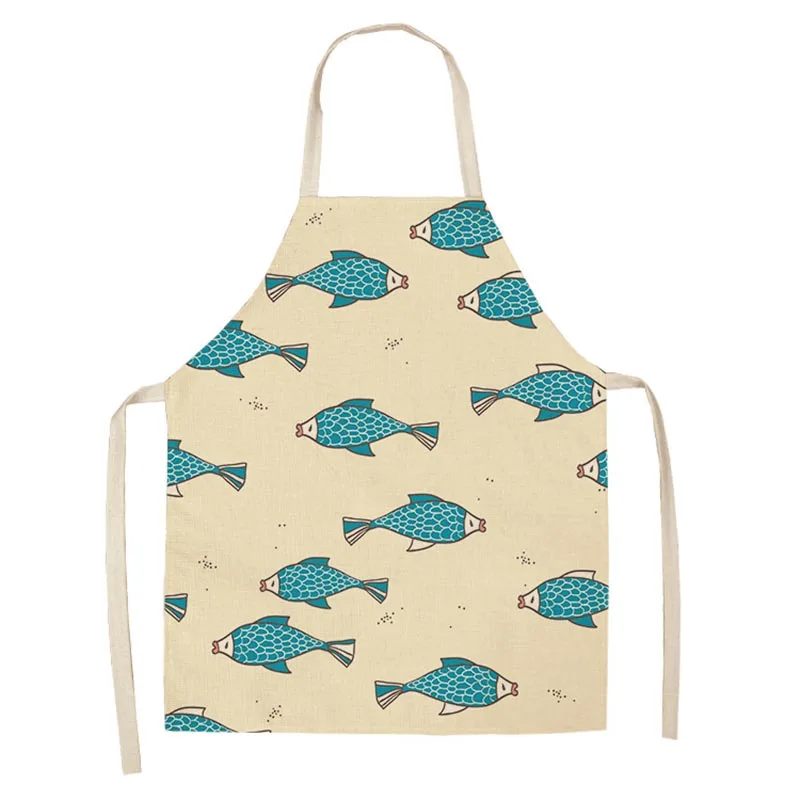 

Antifouling Kitchen Apron Linen Sleeveless Cartoon Fish Printed man women Chef Cooking Aprons Kitchen accessories 68*55cm 0014