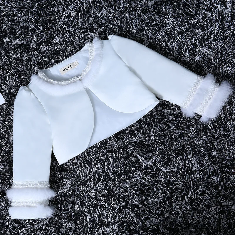 Теплое Новое Болеро для маленьких девочек, детская зимняя плотная атласная короткая куртка с искусственным мехом, деловая Болеро для девоч...