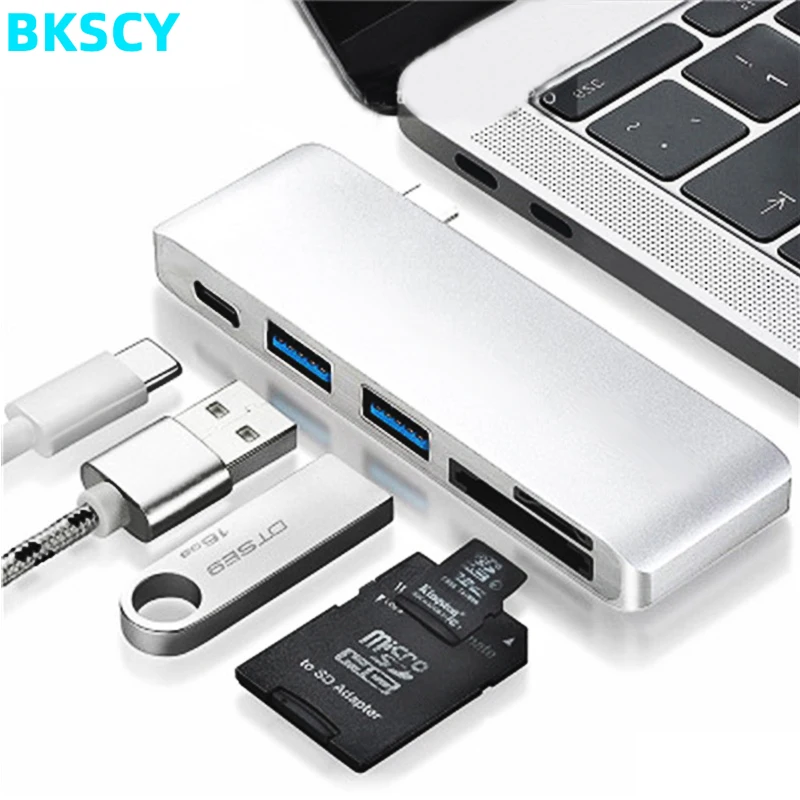 Адаптер-концентратор Bkscy Type-C с 2 портами USB 3 0 картридером для SD Micro и usb-хаб