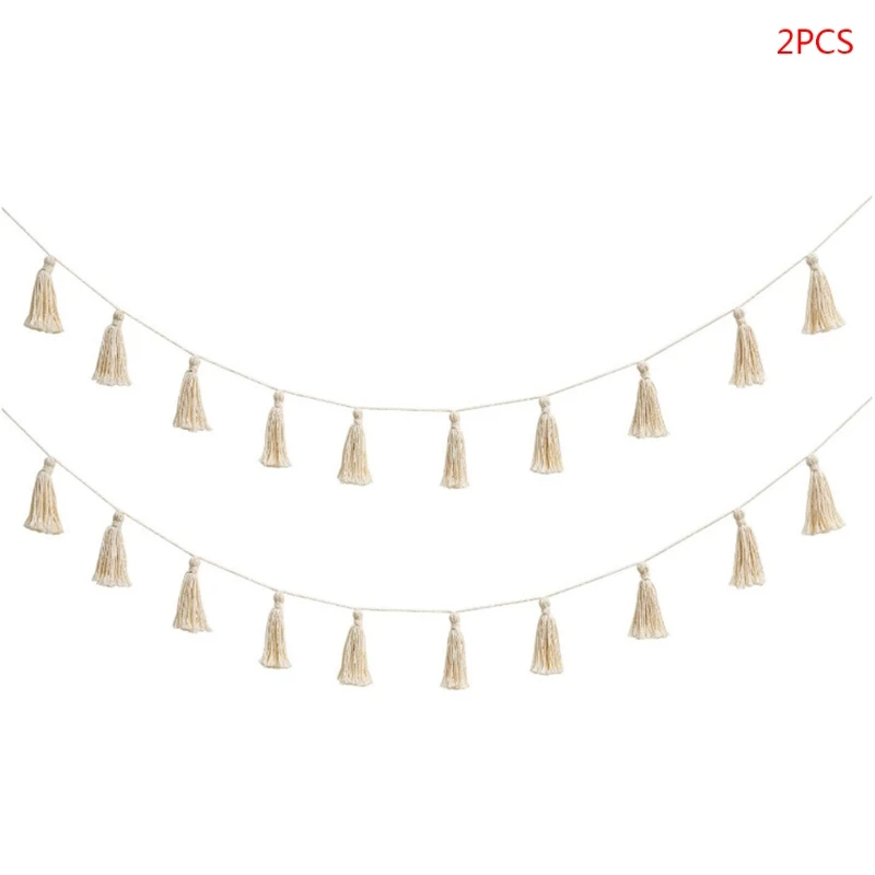 

2Pcs/Set Cotton Tassel Garland Pastel Banner Colorful Party Backdrop Decorative