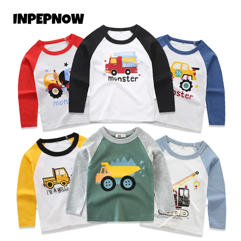 

INPEPNOW Autumn Car Print Long Sleeve Child T-shirts for Girls Cotton Casual Kawaii Baby Boys Kids Clothes Teen Top Tees DX108