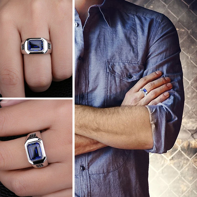 Jewelrypalace Для мужчин 4.3ct создан Синий Сапфир натуральный черной шпинели Юбилей обручальное кольцо из натуральной 925 Серебряная свадьба