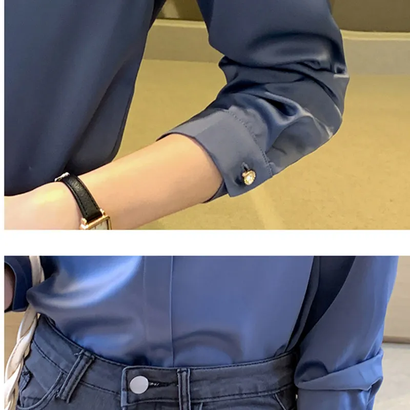 

Silk Shirts Women Long Sleeve Shirts Blouses for Women Satin Clothing Shirt Office Lady Solid Silk Shirt Blouse Tops Plus Size