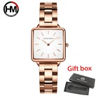 Часы Hannah Martin женские из розового золота, оригинальные простые модные повседневные брендовые роскошные квадратные, с японским механизмом