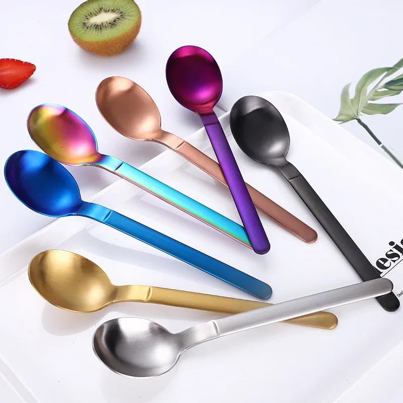 Красочная ложка с длинной ручкой из нержавеющей стали 304 столовые приборы