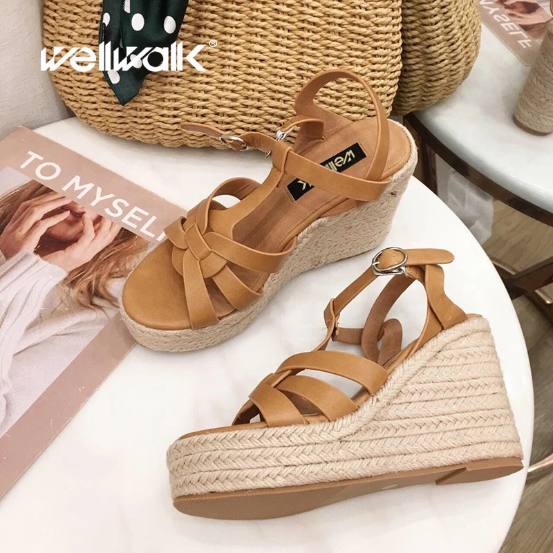 Wellwalk/летние женские босоножки для отдыха на танкетке и высоком каблуке с Т