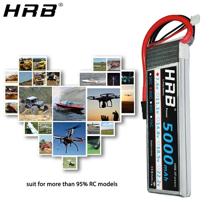 2 упаковки HRB 7 4 в 5000 мАч Lipo батарея 2S 50C с разъемом XT60 T deans для радиоуправляемого