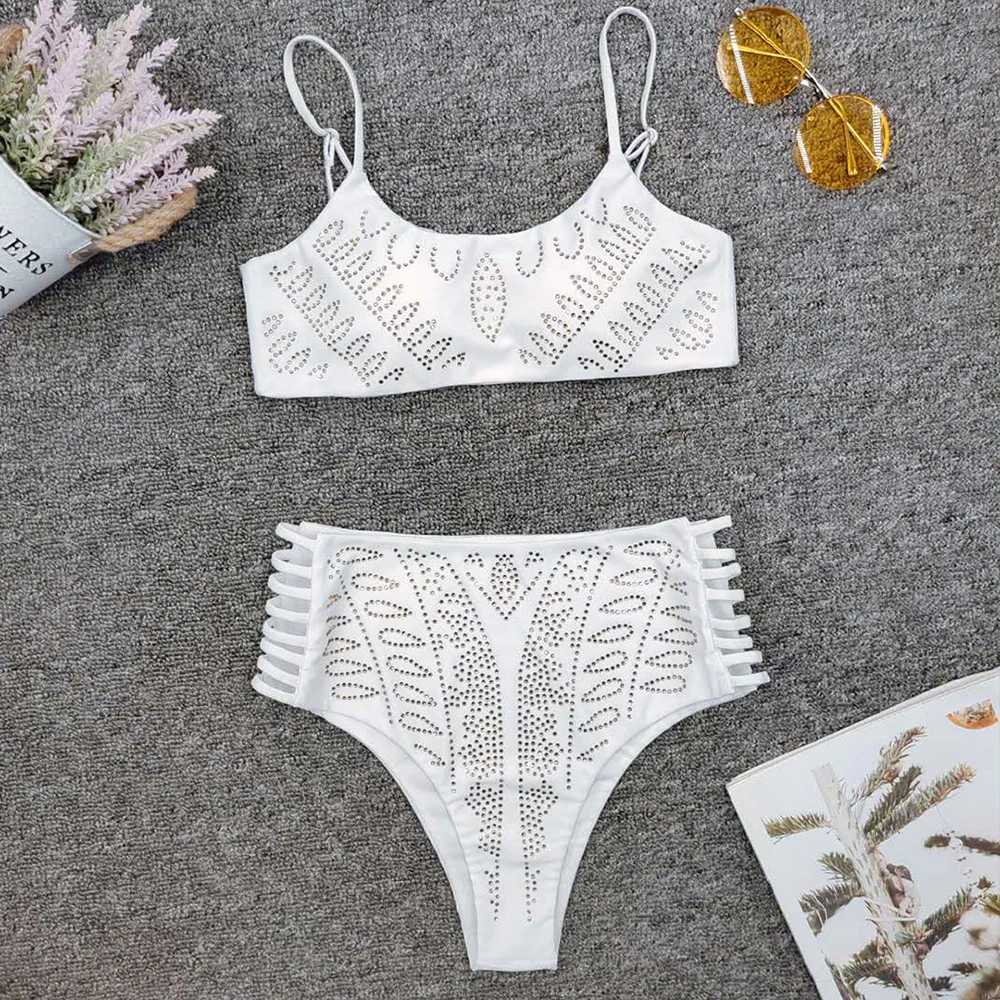 Женское бикини с высокой талией IMANFive белое эффектом пуш-ап S-L 2019 | Женская одежда