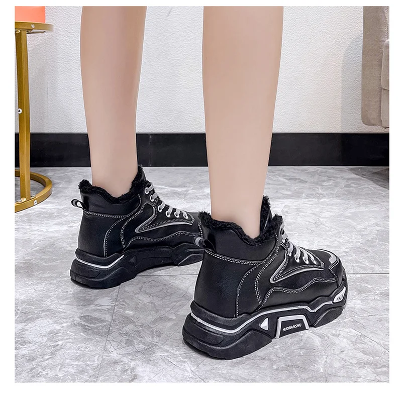 

Women's Casual Shoes, Round Toe Straps, Thick-soled Non-slip Sneakers, Plus Velvet, Warm and Comfortable Outdoor Running Shoes