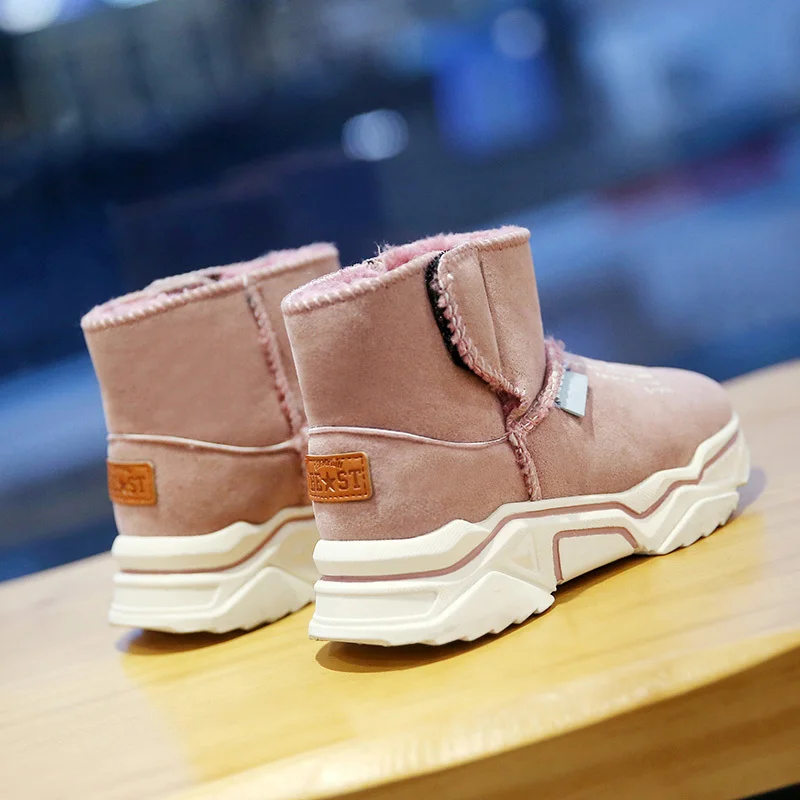 Зимние детские ботинки для девочек и мальчиков теплая плюшевая детская обувь с