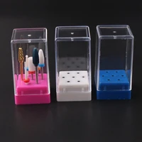 5pc pro 7 holes nail drill bit holder exhibition stand displayer blue portable nail art manicure tools acrylic empty cover box