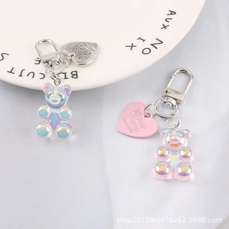 

Cartoon Bear Charms Keychain Resin Cabochons Glitter Gummy Candy Keyring Pendant Making Children Holder Charm Jewelry