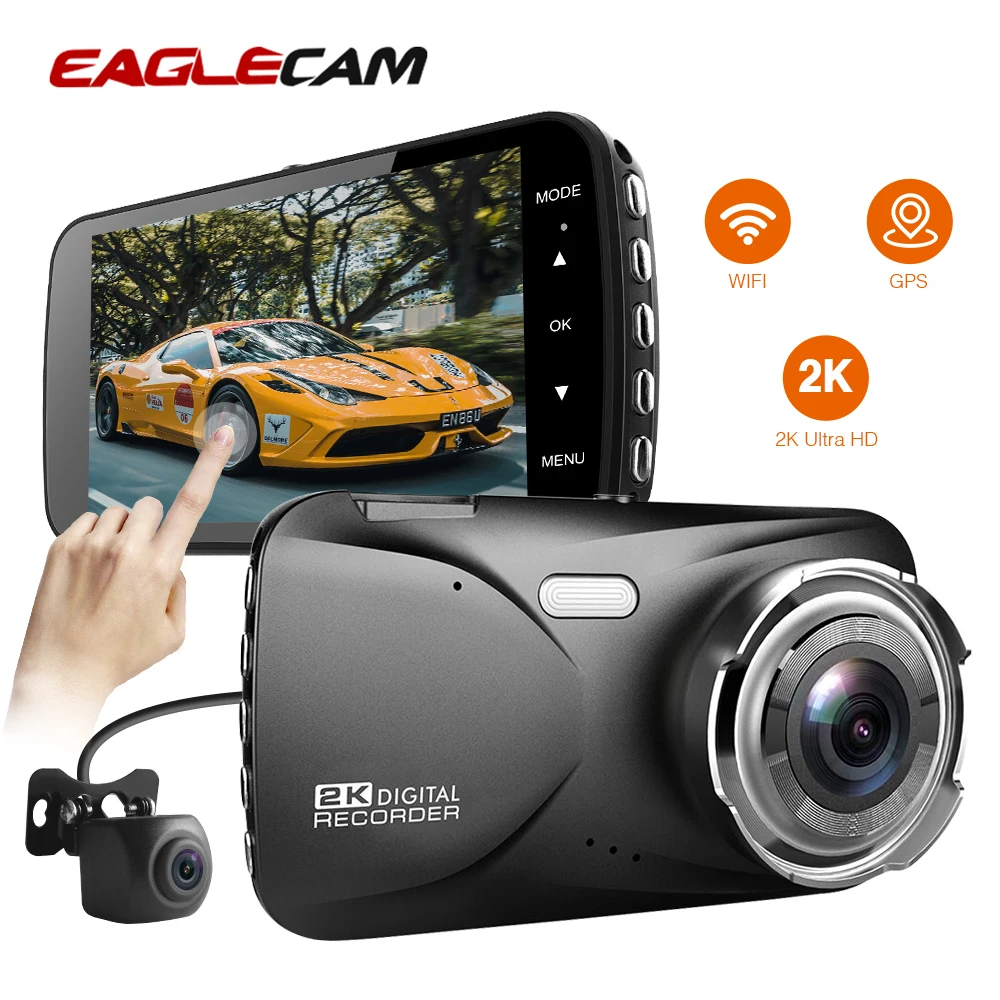 Full HD 2K 4 0 &quotвидеорегистратор 1440P GPS и Wi-Fi конденсатор сенсорный экран двойной