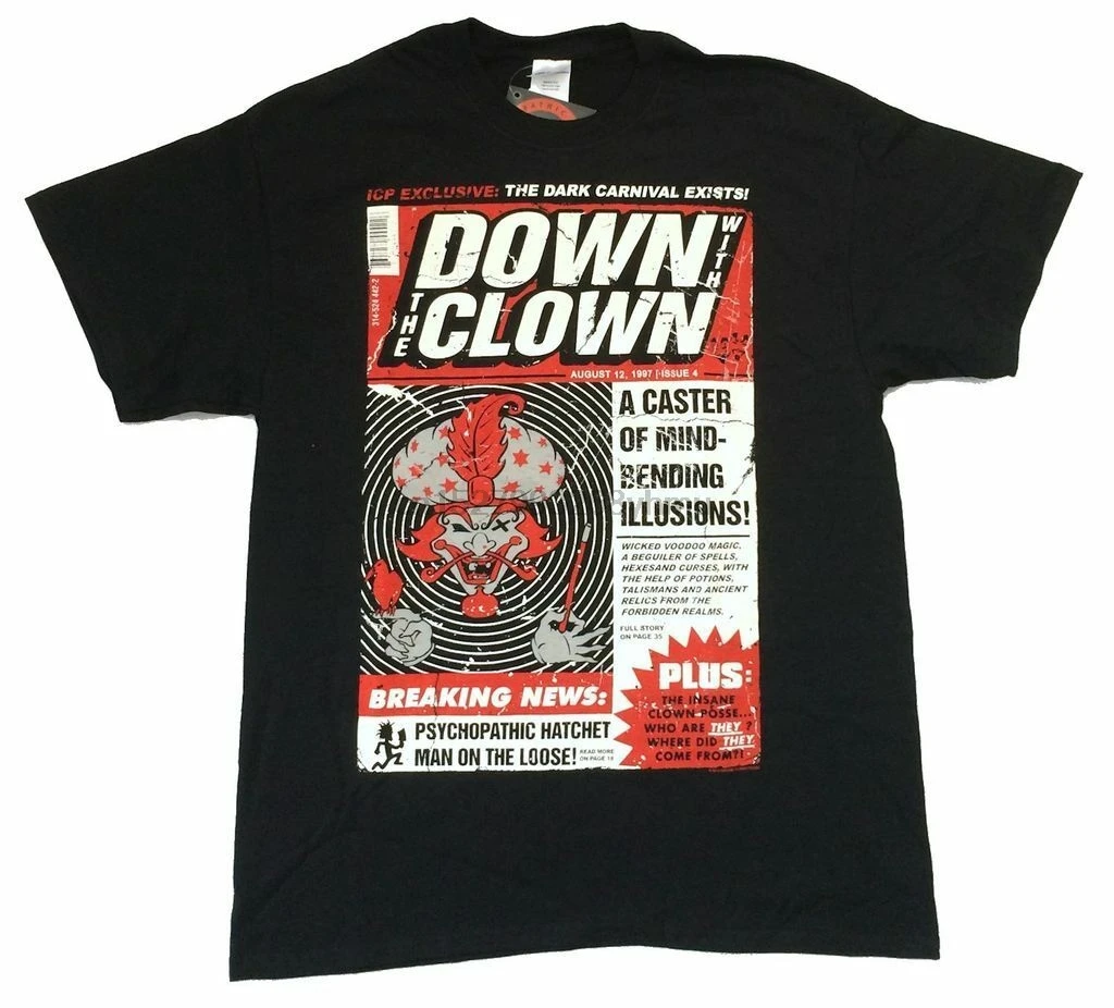 Чёрная футболка с изображением клоуна новая официальная ICP Merch(2) | Мужская одежда