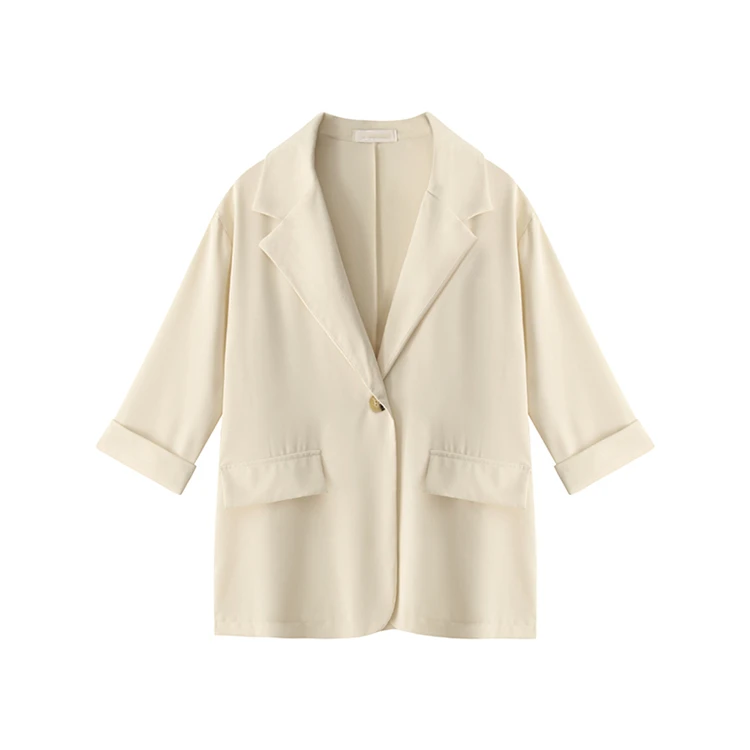 

Mozuleva 2020 Summer Women's Blazers Solid 4 Colors Casual Three Quarter Loose Jacket One Button Notched Wild Tops New T-Shirts